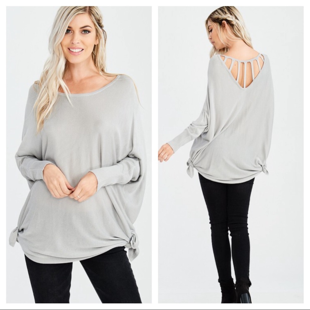 ✨LAST 2 Silver side Tie long sleeve light knit top